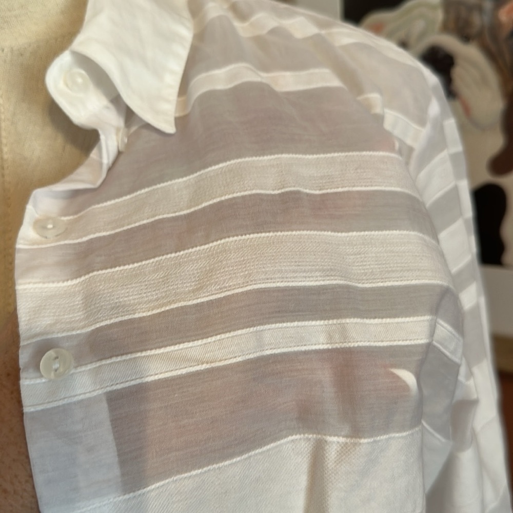 Anne Fontaine Lany White sheer striped pattern Button-Up 10 rolled sleeve Shirt - Picture 9 of 13